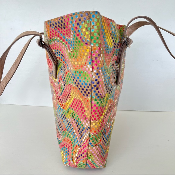 SONDRA ROBERTS Boho Multicolor Mosaic Cork w Pouch Shopping Shoulder Bag Tote - Picture 6 of 13